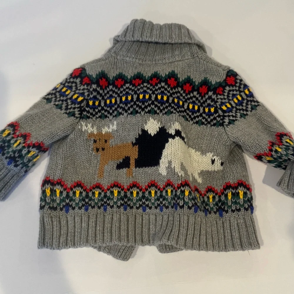 Gap Winter Pull Over Cardigan Sweater Gray with Bear‎ Moose 3-6 Month Baby